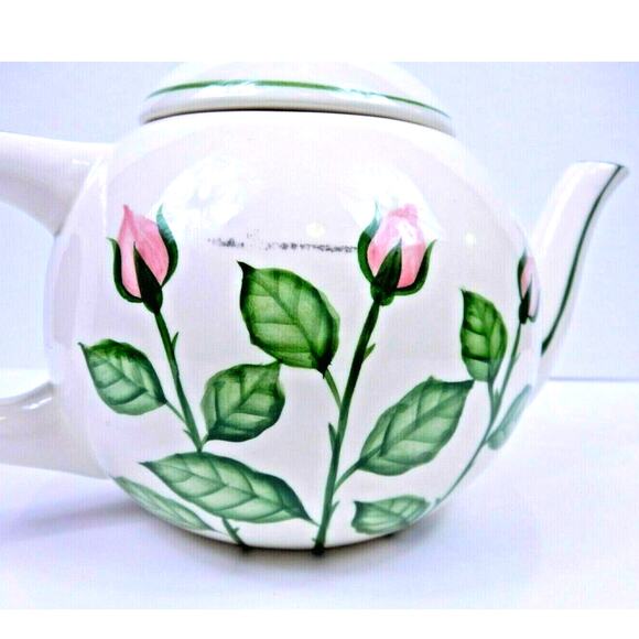 Vintage Porcelain Teapot Hand Painted Victorian Rose Made In Philippines 6" - Picture 6 of 7